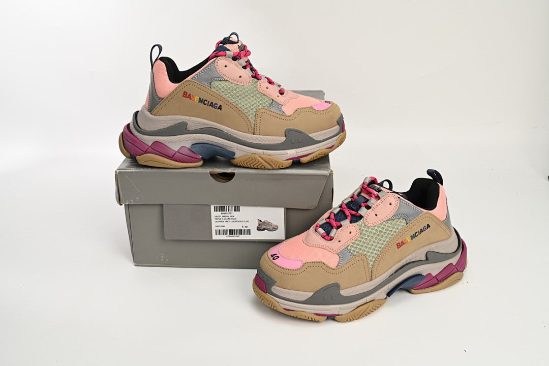 Balenciaga Triple S Sneaker Pink Beige Multi-Color Chunky Dad Shoes For Men Women