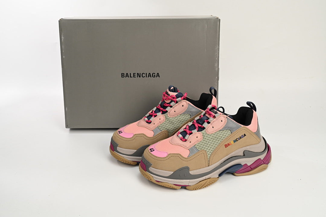 Balenciaga Triple S Sneaker Pink Beige Multi-Color Chunky Dad Shoes For Men Women