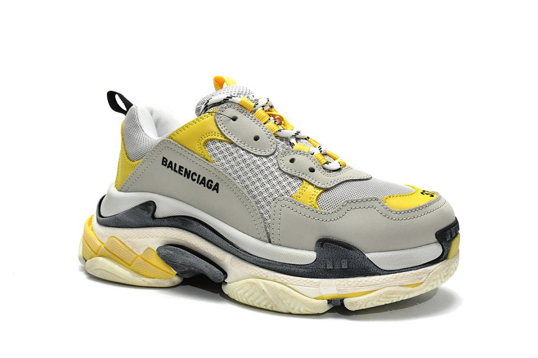 Balenciaga Triple S Sneaker Grey Yellow Chunky Dad Shoes For Men Women