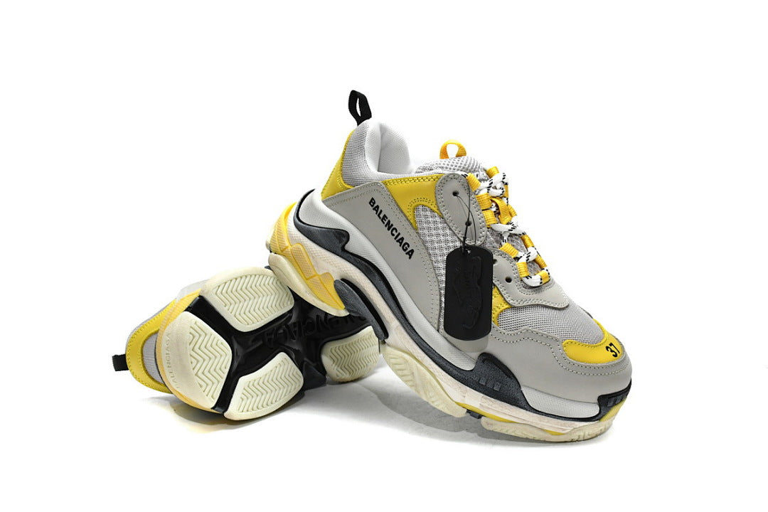 Balenciaga Triple S Sneaker Grey Yellow Chunky Dad Shoes For Men Women