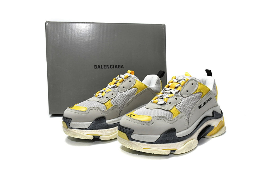 Balenciaga Triple S Sneaker Grey Yellow Chunky Dad Shoes For Men Women