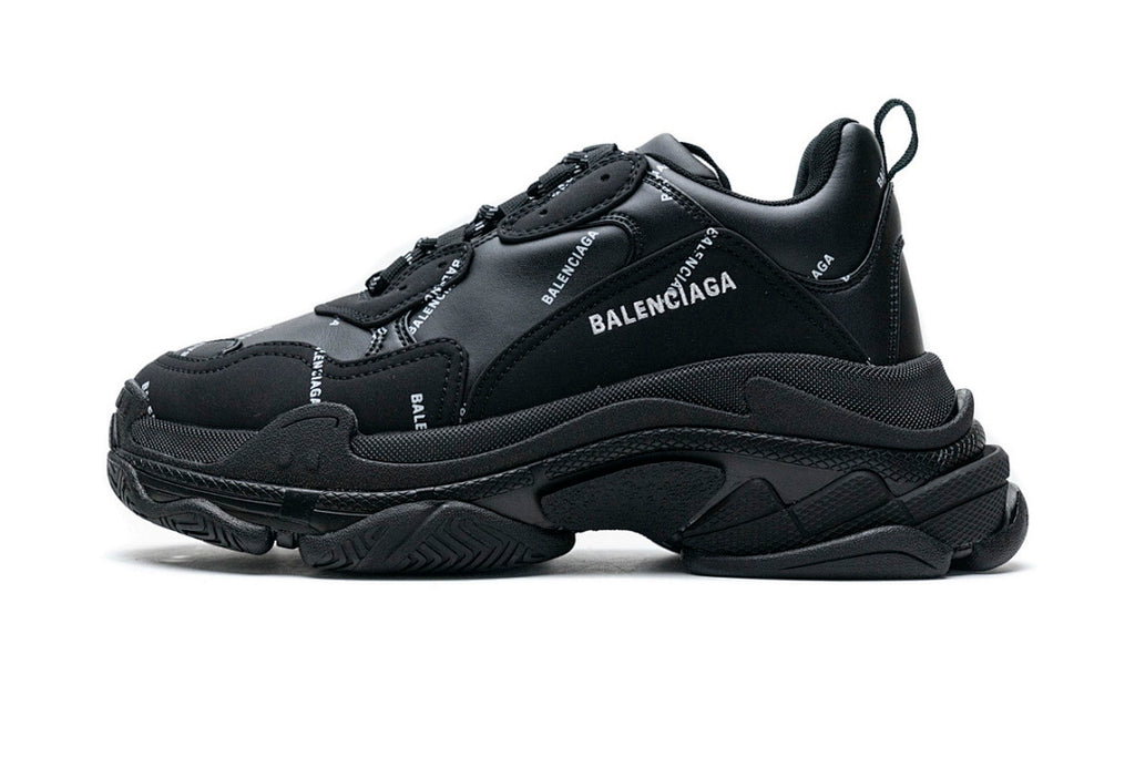 Balenciaga Triple S Sneaker Black All Over Logo Print Chunky Dad Shoes For Men Women
