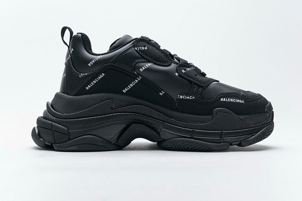 Balenciaga Triple S Sneaker Black All Over Logo Print Chunky Dad Shoes For Men Women