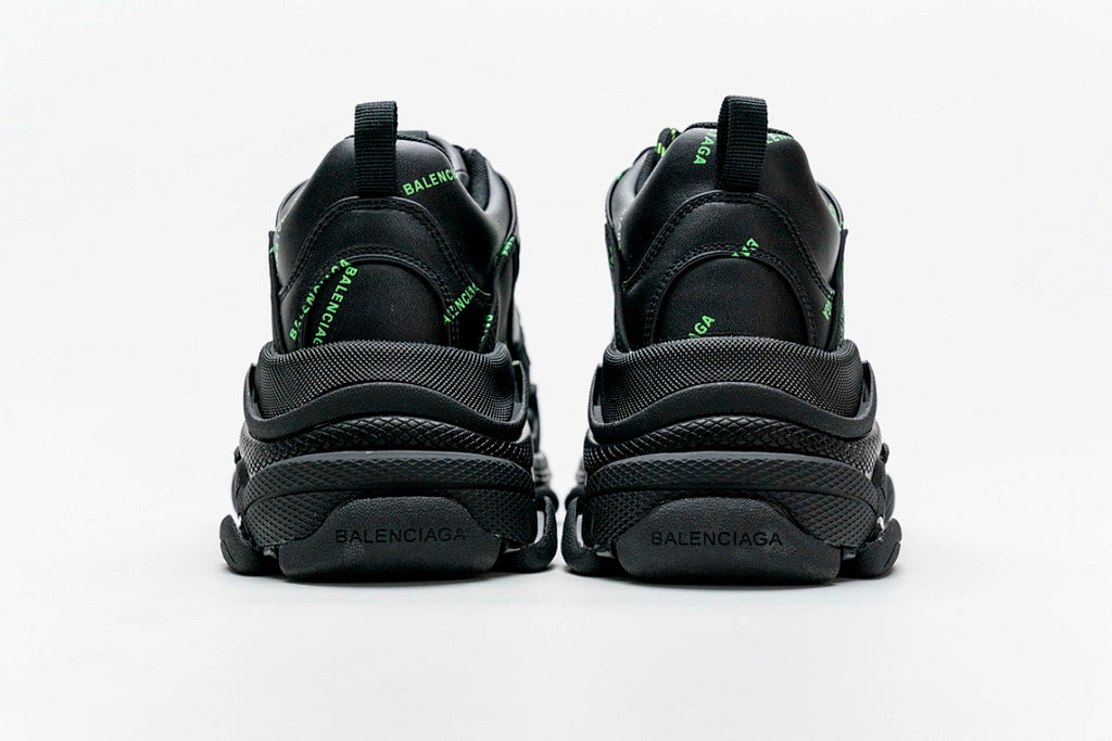 Balenciaga Triple S Sneaker Black Allover Green Logo Chunky Dad Shoes For Men Women