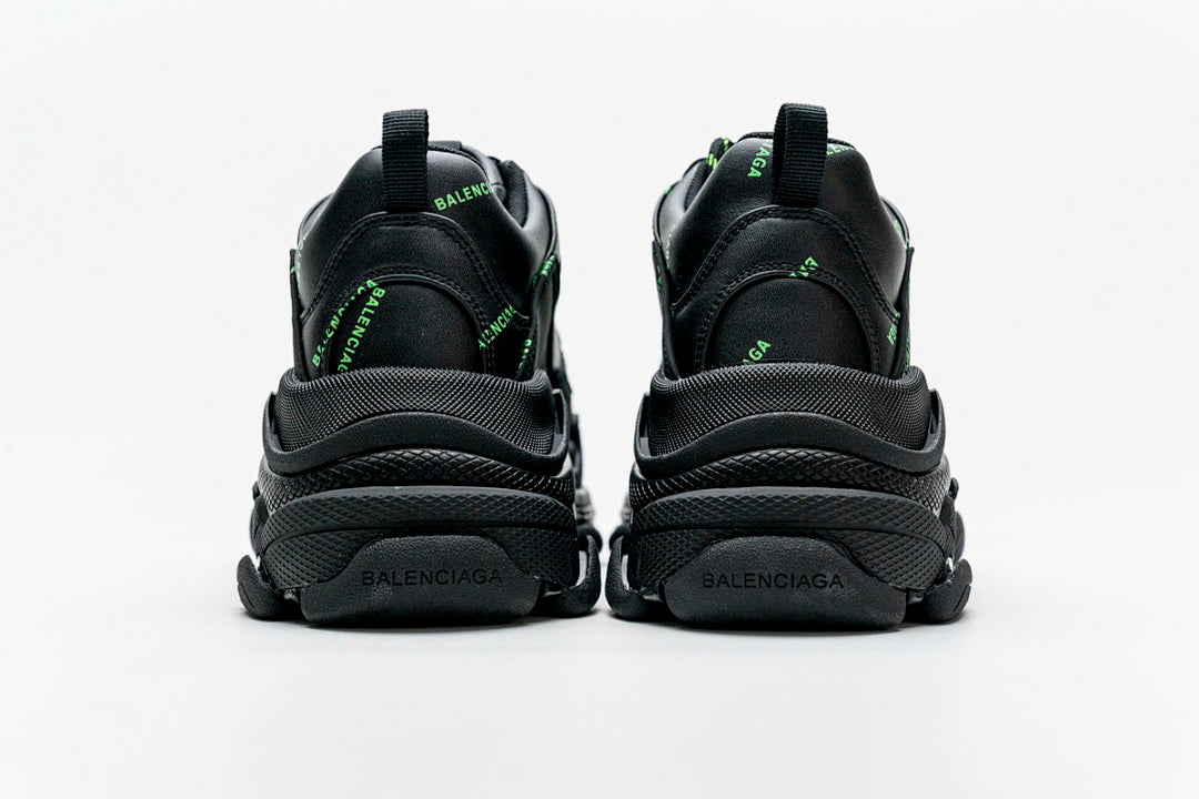Balenciaga Triple S Sneaker Black Allover Green Logo Chunky Dad Shoes For Men Women
