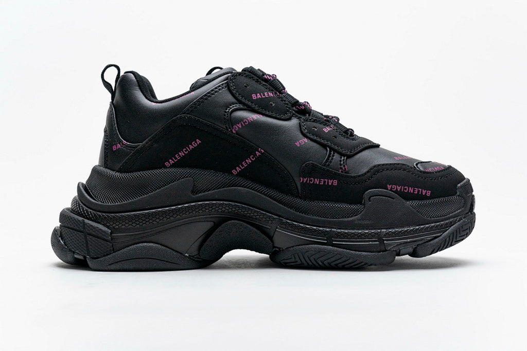 Balenciaga Triple S Sneaker Black With Pink Logo Print Chunky Dad Shoes For Men Women