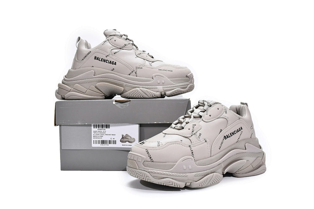 Balenciaga Triple S Sneaker Beige All Over Logo Chunky Dad Shoes For Men Women