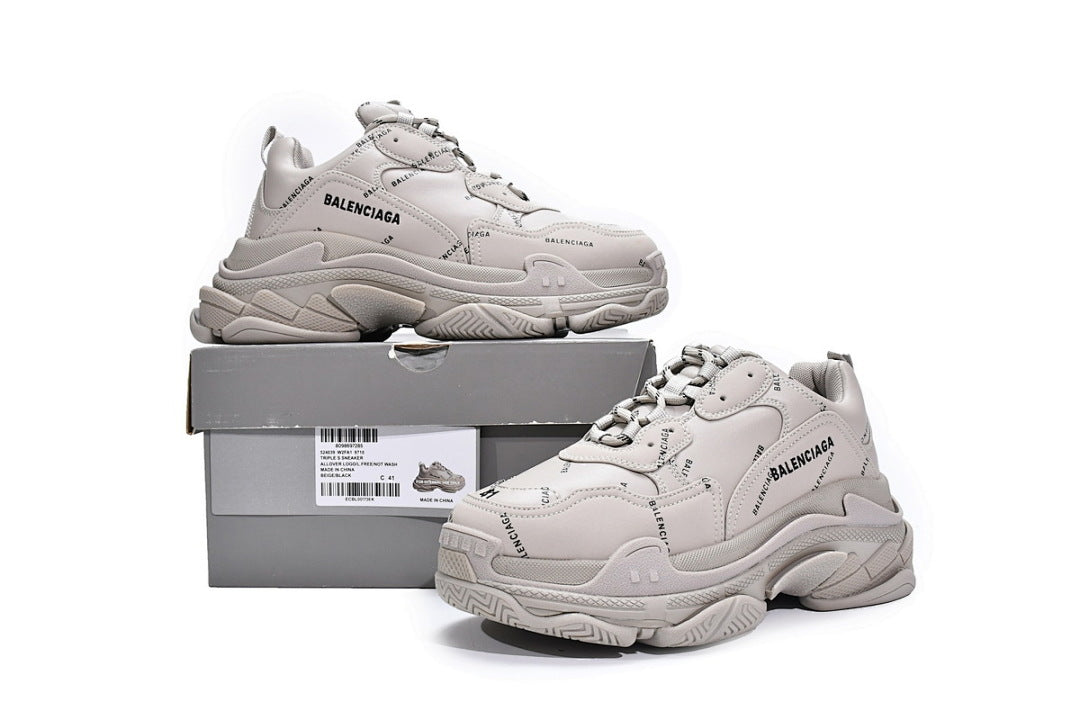 Balenciaga Triple S Sneaker Beige All Over Logo Chunky Dad Shoes For Men Women