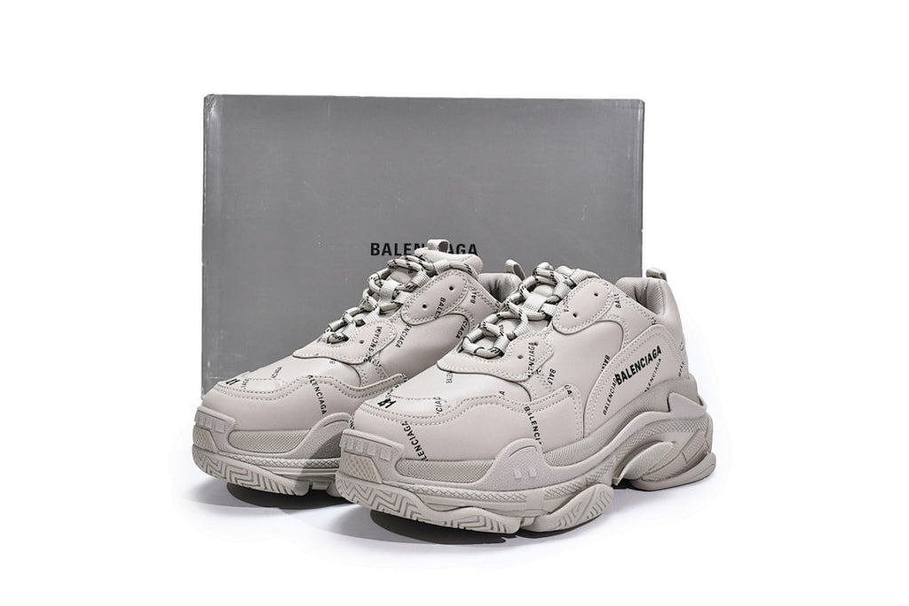 Balenciaga Triple S Sneaker Beige All Over Logo Chunky Dad Shoes For Men Women