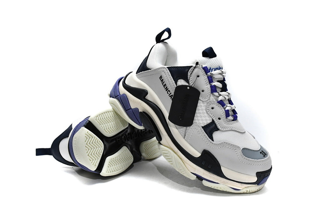 Balenciaga Triple S Sneaker Grey White Navy Purple Chunky Dad Shoes For Men Women