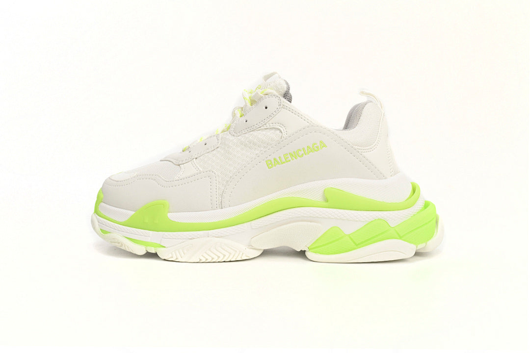 Balenciaga Triple S Sneaker White Fluorescent Green Chunky Dad Shoes For Men Women