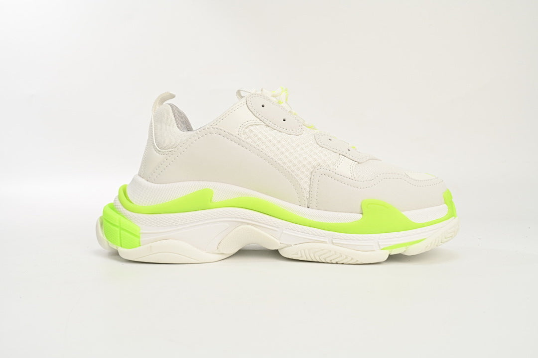 Balenciaga Triple S Sneaker White Fluorescent Green Chunky Dad Shoes For Men Women