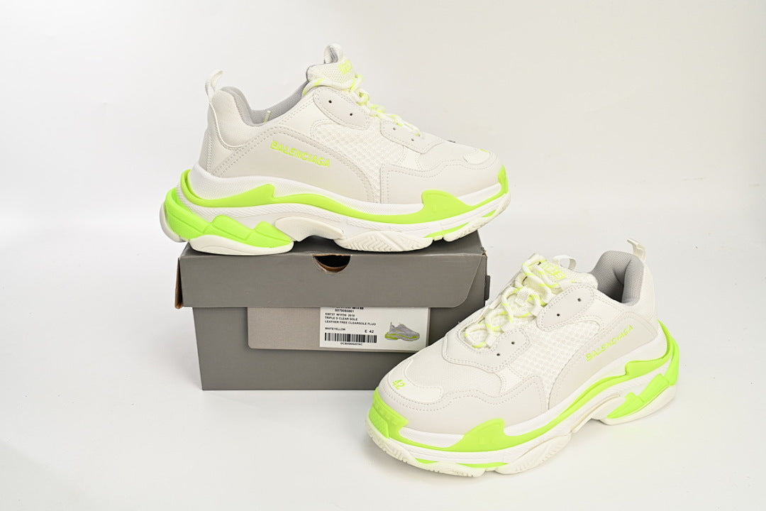 Balenciaga Triple S Sneaker White Fluorescent Green Chunky Dad Shoes For Men Women