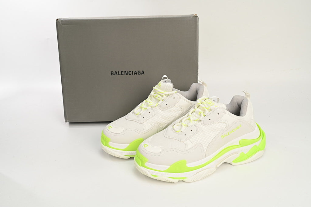 Balenciaga Triple S Sneaker White Fluorescent Green Chunky Dad Shoes For Men Women