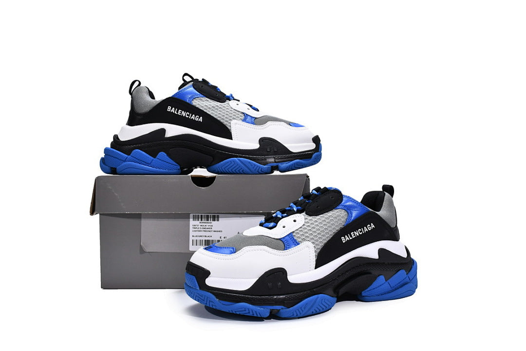 Balenciaga Triple S Sneaker White Black Bright Blue Chunky Dad Shoes For Men Women