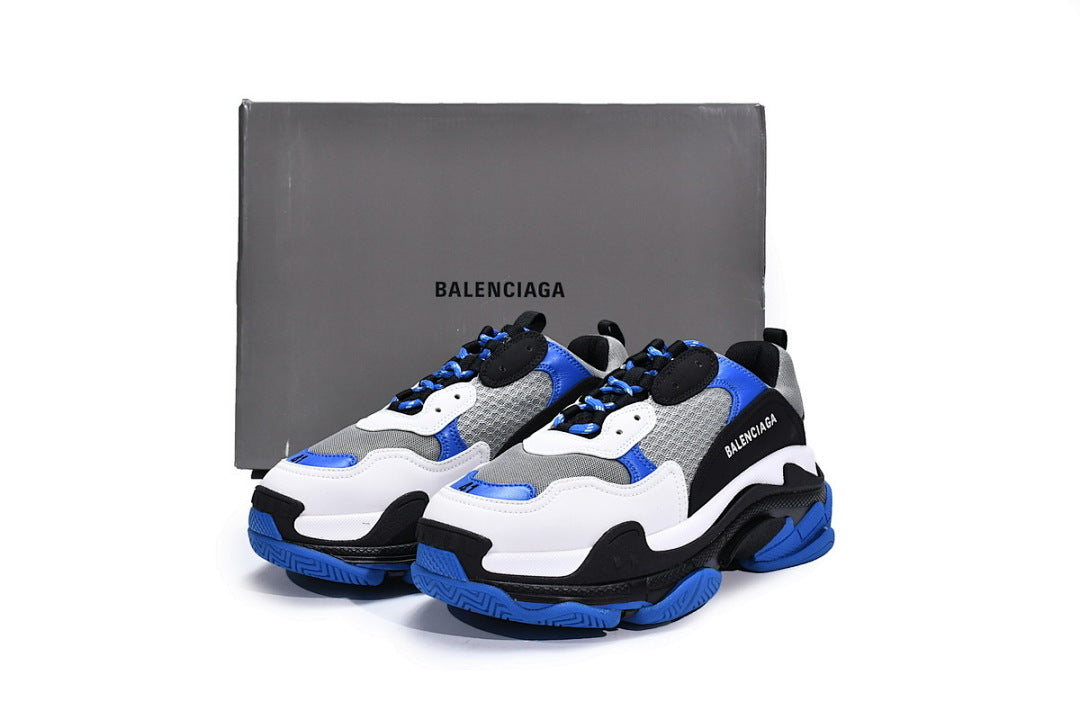 Balenciaga Triple S Sneaker White Black Bright Blue Chunky Dad Shoes For Men Women