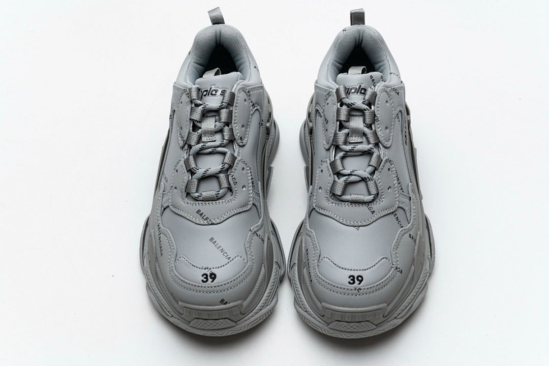 Balenciaga Triple S Sneaker Grey Allover Black Logo Chunky Dad Shoes For Men Women
