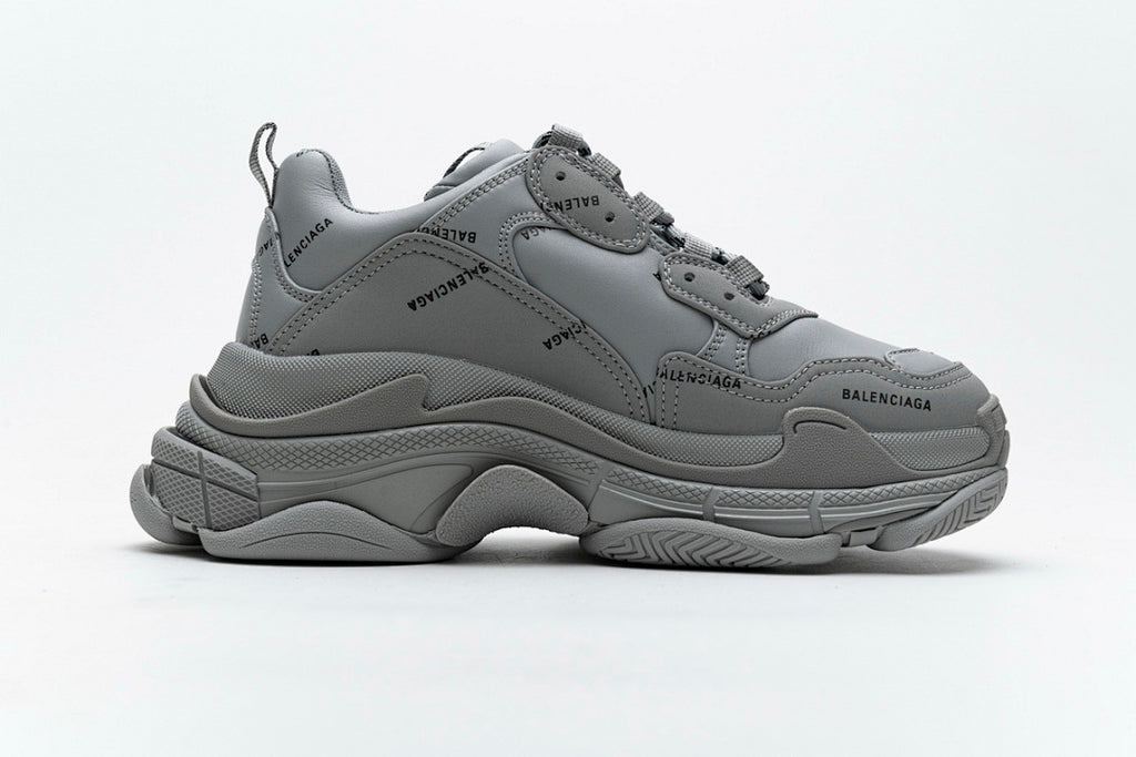 Balenciaga Triple S Sneaker Grey Allover Black Logo Chunky Dad Shoes For Men Women