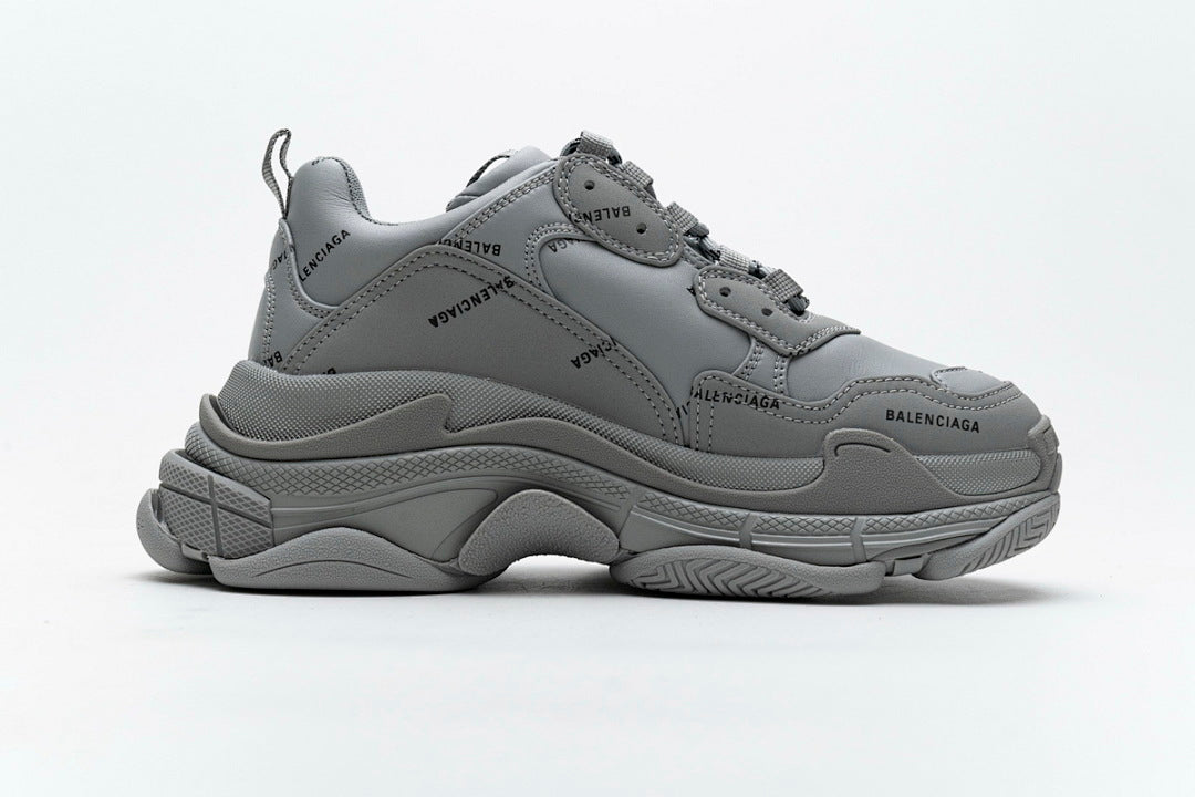 Balenciaga Triple S Sneaker Grey Allover Black Logo Chunky Dad Shoes For Men Women