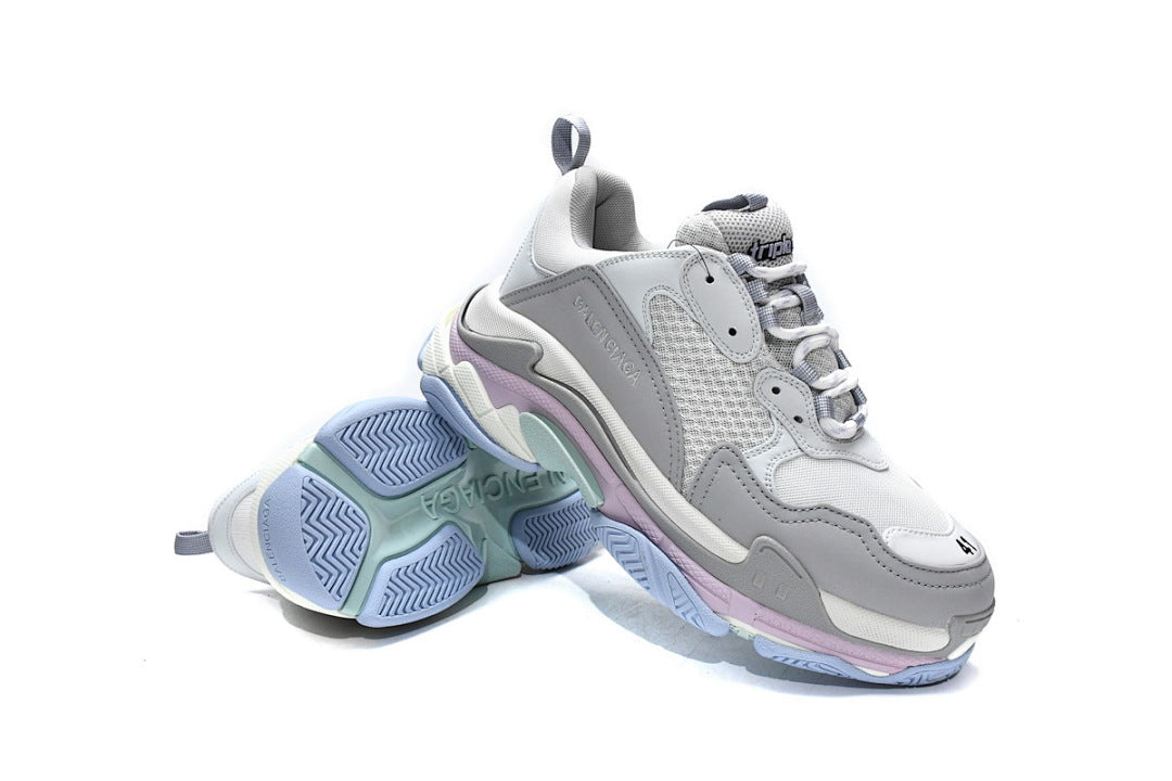 Balenciaga Triple S Sneaker Grey White Pastel Pink Blue Chunky Dad Shoes For Men Women
