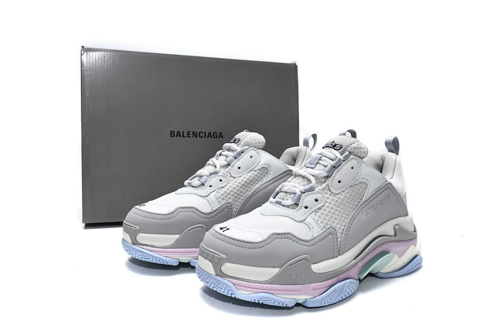 Balenciaga Triple S Sneaker Grey White Pastel Pink Blue Chunky Dad Shoes For Men Women