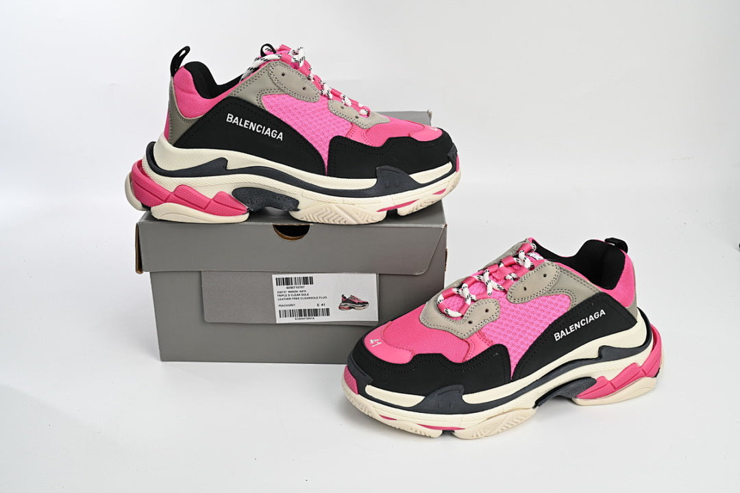 Balenciaga Triple S Sneaker Hot Pink Black Grey Chunky Dad Shoes For Men Women