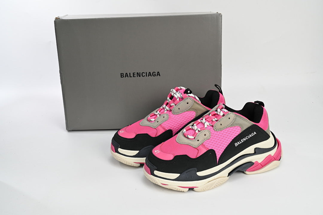 Balenciaga Triple S Sneaker Hot Pink Black Grey Chunky Dad Shoes For Men Women