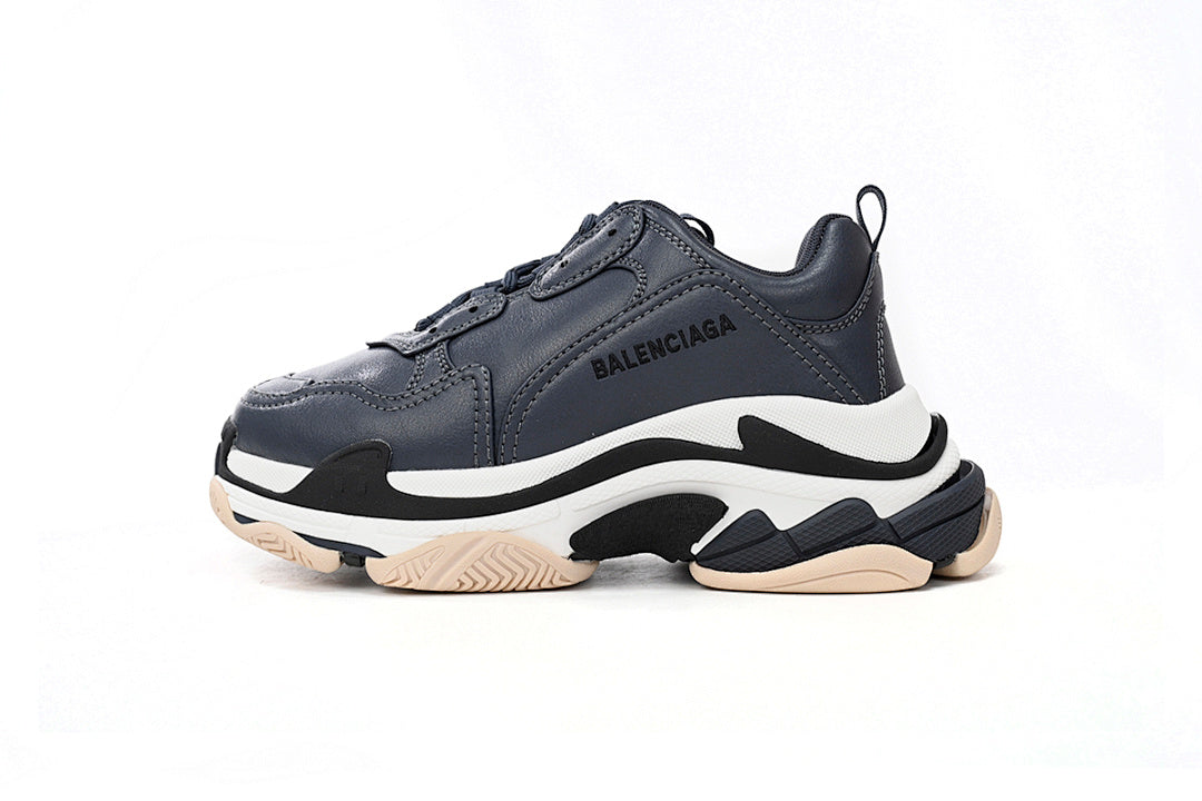 Balenciaga Triple S Sneaker Navy Blue White Beige Chunky Dad Shoes For Men Women