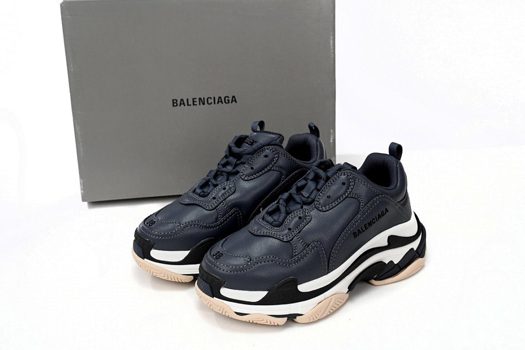 Balenciaga Triple S Sneaker Navy Blue White Beige Chunky Dad Shoes For Men Women