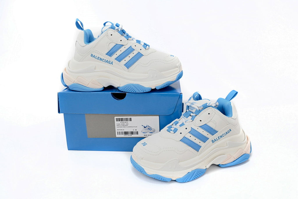 Balenciaga Triple S White & Light Blue Sneakers