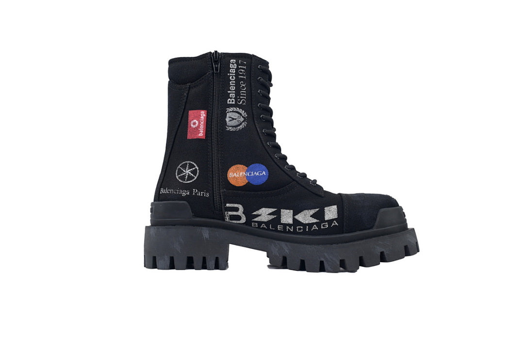 Balenciaga Skiwear Combat High Boots Black Multi Logo