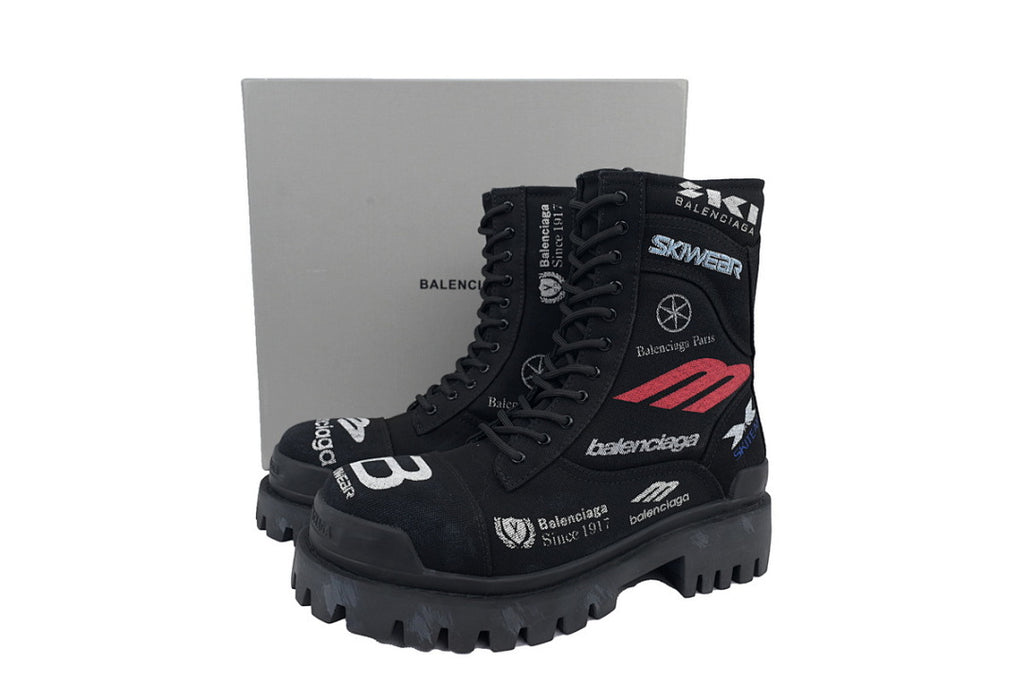 Balenciaga Skiwear Combat High Boots Black Multi Logo
