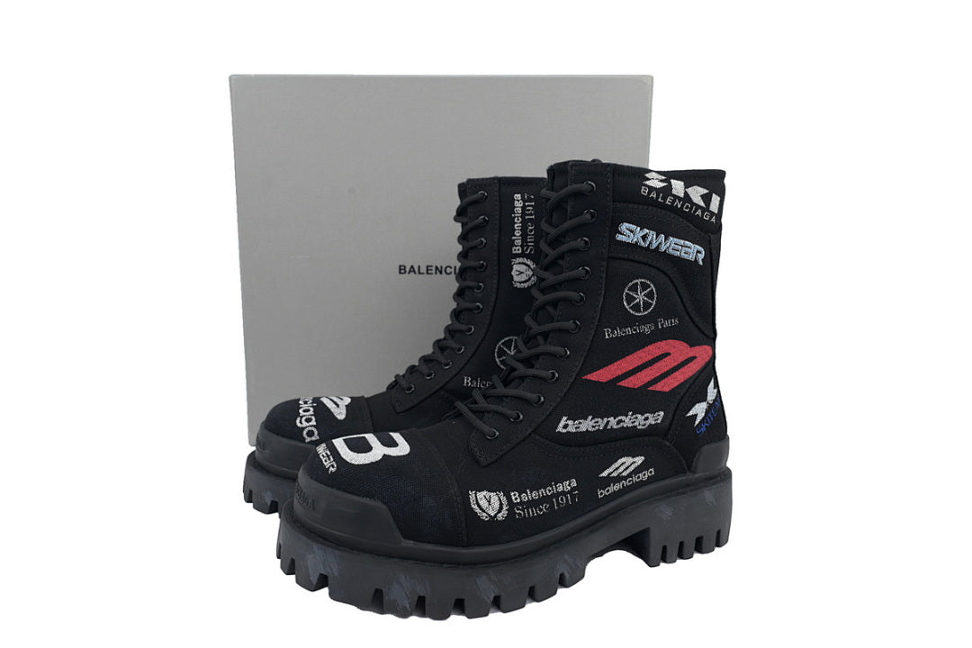 Balenciaga Skiwear Combat High Boots Black Multi Logo