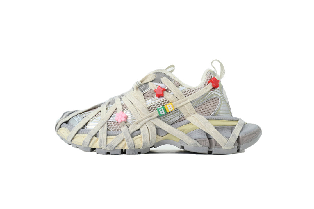 Balenciaga Runner Beige Mesh Sneakers with Flower & Star Bead Charms