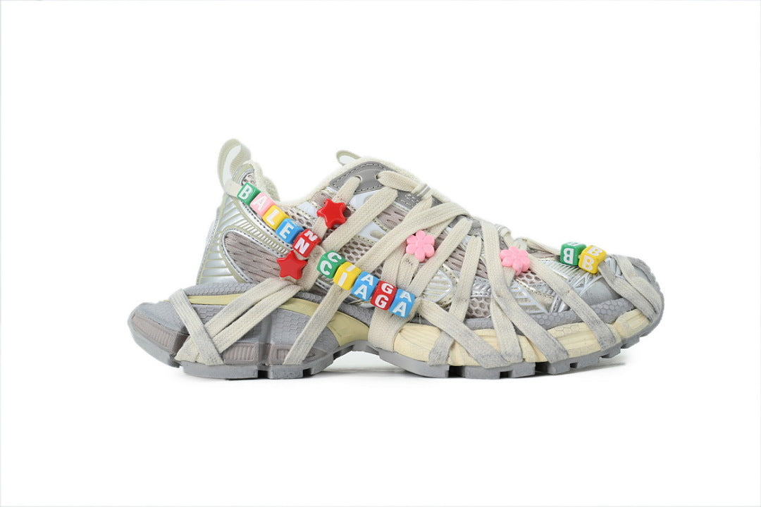 Balenciaga Runner Beige Mesh Sneakers with Flower & Star Bead Charms