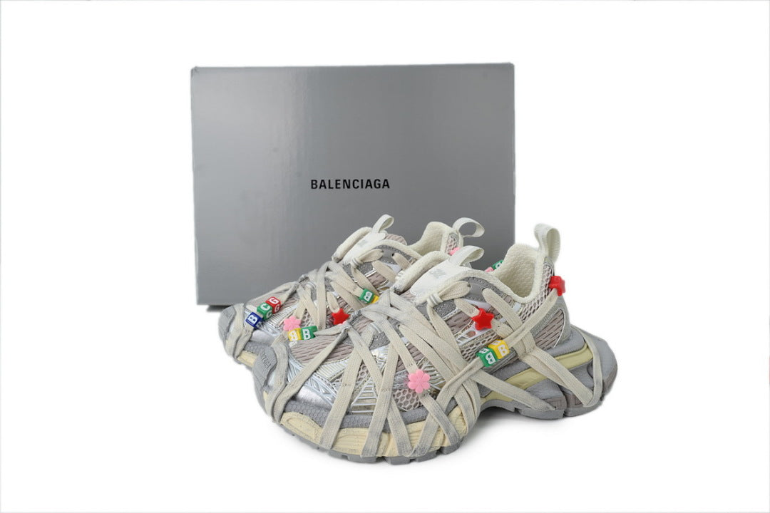 Balenciaga Runner Beige Mesh Sneakers with Flower & Star Bead Charms