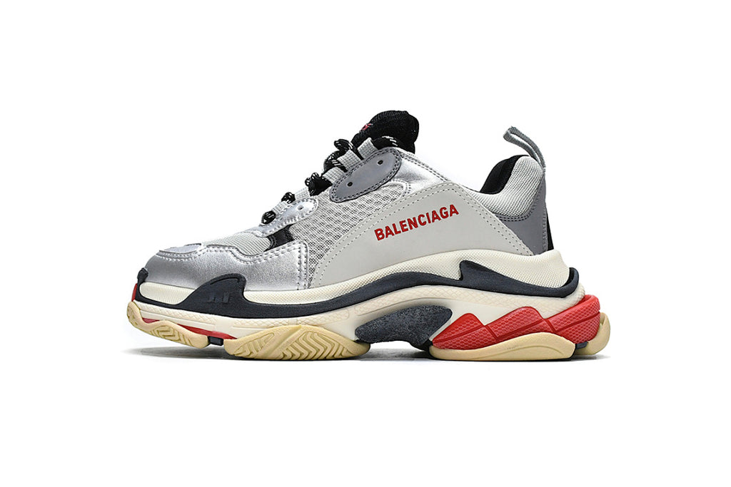 Balenciaga Triple S Sneaker Silver Red Vintage Chunky Dad Shoes For Men Women